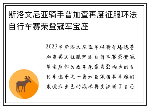 斯洛文尼亚骑手普加查再度征服环法自行车赛荣登冠军宝座