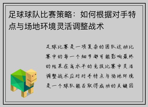 足球球队比赛策略：如何根据对手特点与场地环境灵活调整战术